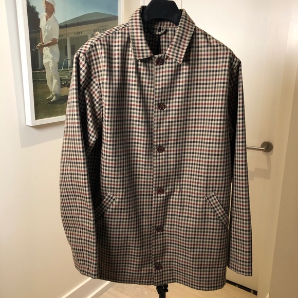 PERCIVAL Men's Short Trench Coat - Green, Black, Red Check - Size XL - Picture 1 of 8